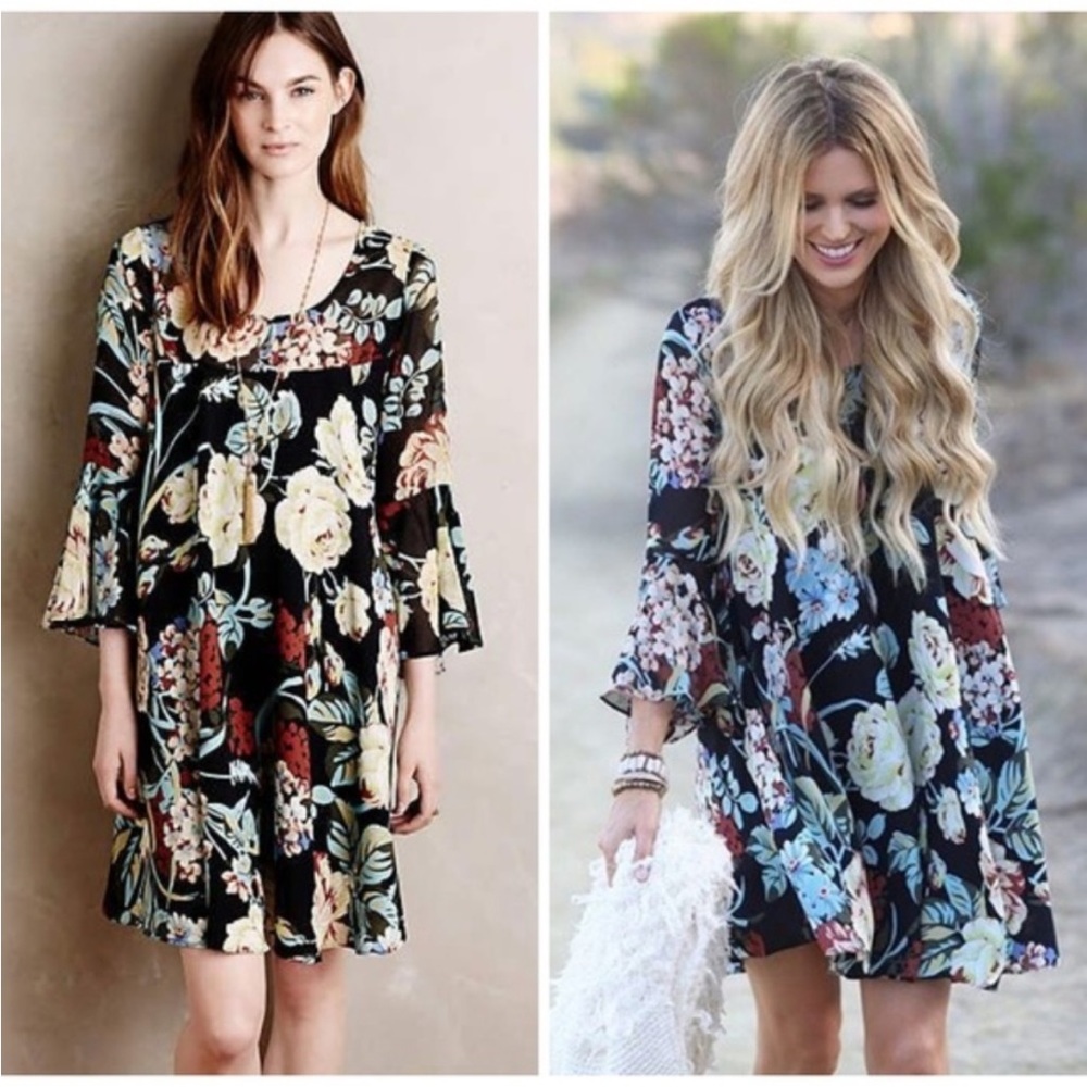 Anthropologie Endora Swing Dress Paper Crown Floral Print Small S